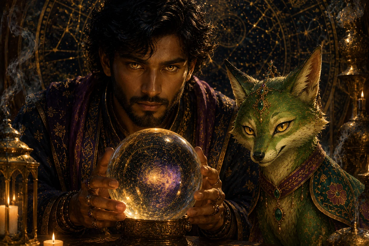 The Seer and Marok observing a sacred glass orb
